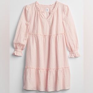 GAP Kids Girls Pink Tiered Notch Neck Sparkle Stripe Lined Dress. XS.